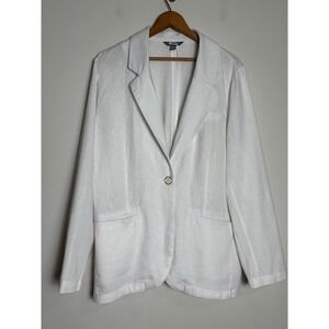 Sharagano Womens Linen Blend Blazer XL White Coastal Minimalist Career Classic